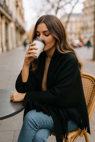 Softiva Polar Omuz Şalı 70x180 Cm Unisex Kışlık Şal Siyah Çok Renkli