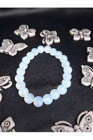 Mryart Doğal Ay Taşı Görünümlü Cam Bileklik Opal Görünümlü Unisex Duygusal Denge Ve Şıklık Beyaz