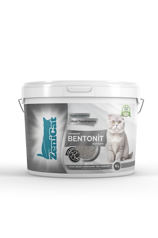 Zenicat Aktif Karbonlu İnce Taneli Doğal Bentonit Kedi Kumu 5 L