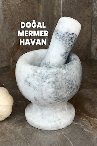 Gerçek Mermer Havan - Ekstra Kaliteli Ağır Havan - Sarımsak Baharat Ezici - Dövecek - Döveceği - Tokmak