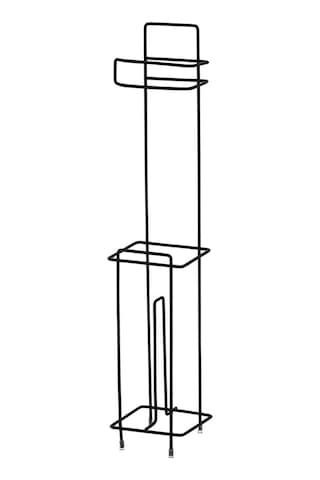 Siyah Ayaklı WC Kare Tuvalet Kağıtlığı, Yedek Rulo Hazneli, Paslanmaya Dayanıklı WC Kağıtlık, 13cm x 65cm