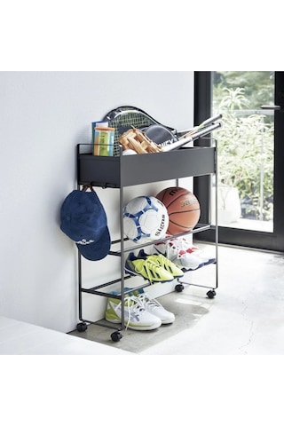 Tekerli Çok Amaçlı Ayakkabılık Metal Raf Arabası Siyah