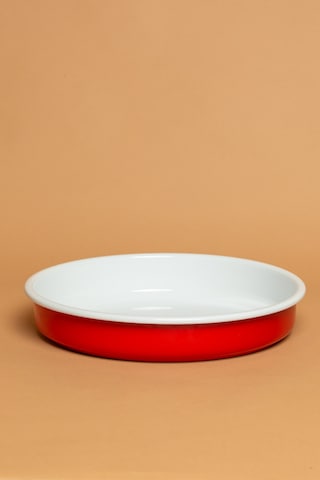 La Vita Rossa Vintage Emaye Yuvarlak Kırmızı Fırın Tepsisi Ebutay Kırmızı