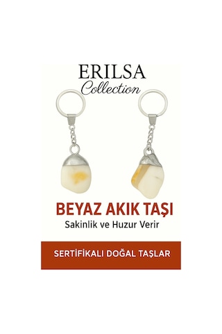 Sertifikalı Beyaz Akik Taşı Anahtarlık Saflık, Huzur Ve