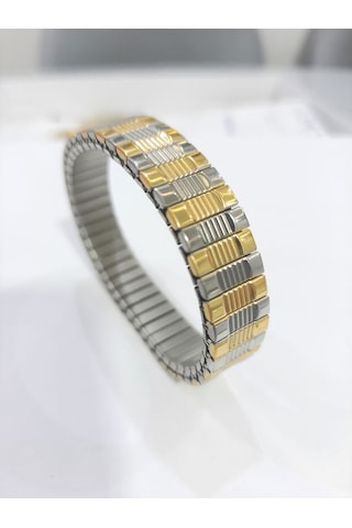 Çelik Bileklik Metal Desenli Elastik Model 1 Cm Genişlik 18 Cm Uzunluk Gold Gümüş Altın - Gümüş