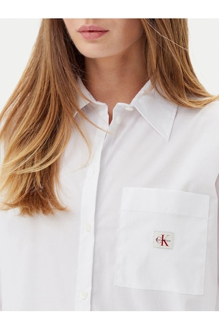 Calvin Klein Kadın Rahat Kalıp Cep Detaylı Pamuklu Uzun Kollu Beyaz Gömlek Lv047c143g-yaa-8524 Beyaz
