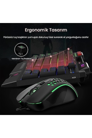Aula T650 4 İn 1 Gaming Set Rgb Kablolu Membran Klavye 3600 Dpı Mouse Mikrofonlu Oyuncu Kulaklığı Mousepad Lazer
