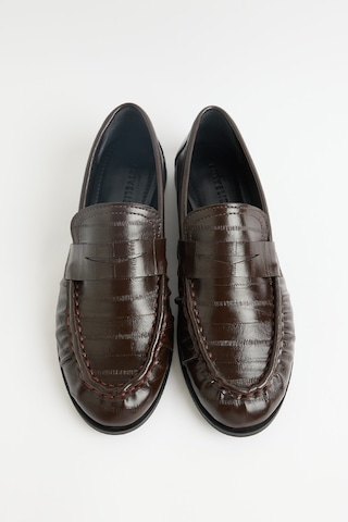 Lutvelizade Loafer 2517 Klasik Deri Görünümlü Oval Burun Acı Kahve Su Yolu Kadın Loafer