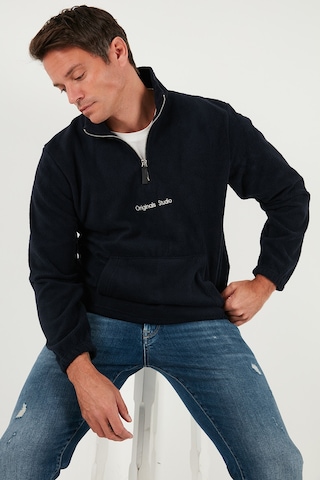 Buratti Regular Fit Yarım Fermuarlı Dik Yaka Yumuşak Dokulu Erkek Sweat 59060661 Lacivert