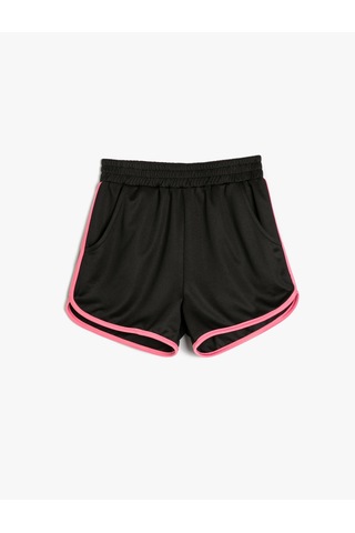 Koton Mini Şort Beli Lastikli Cepli Biyeli Siyah 4skg40262ak Siyah