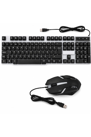 Hx-100 Kablolu Oyuncu Klavye Mouse Seti, Rainbow Led Aydınlatmalı, Türkçe Q, 105 Tuş, 6 Tuşlu Gaming Mouse Optik