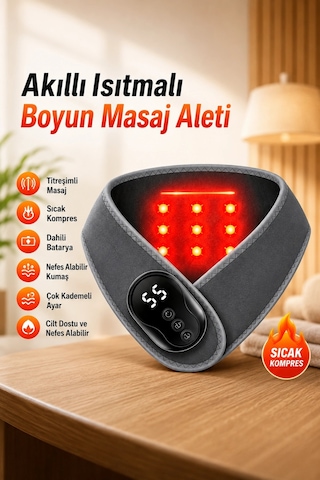 Auhma Amg41 Isı Teknolojili Boyun Masaj Aleti Terapi 5 Kademeli Termal Sıcak Kompres Kablosuz Masaj Gri