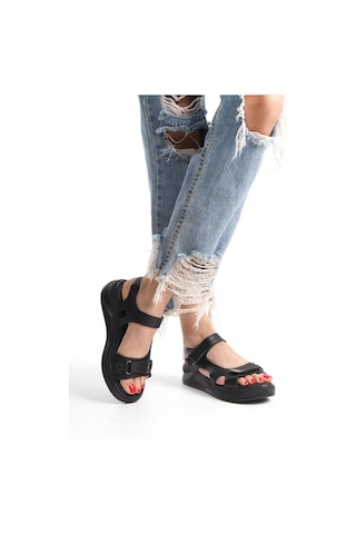 Asmi Shoes Kadın Aston Konfor Ortopedik Taban Cırtlı Sandalet Siyah Siyah