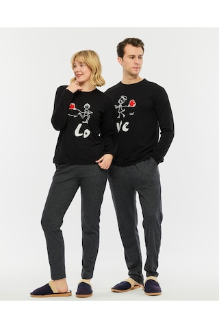 Bella Dossi Çiftlere Özel Kombin Love Pijama Takımı Siyah