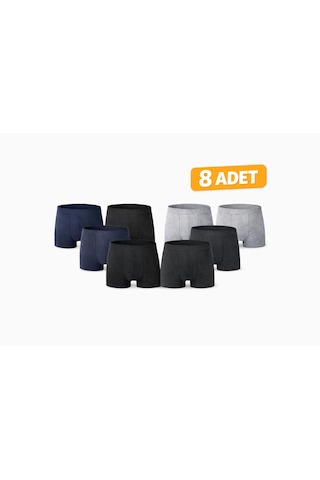 John Lion Erkek Boxer 8 Li Set Pamuklu Rahat Kalıp Karışık Renk Siyah Gri Lacivert Füme Çok Renkli