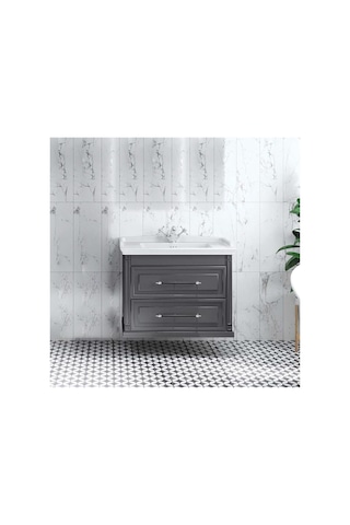 Denko Albatros 80 Cm Mdf Gri Banyo Dolabı Alt Modül Ve Lavabo Gri