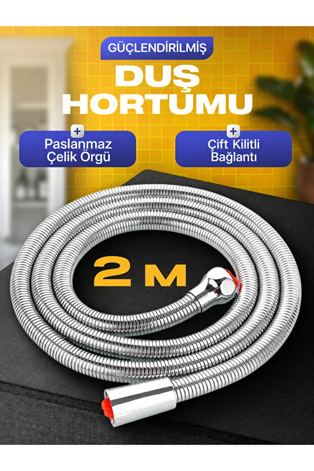 Duş Hortumu 200 Cm 2 Metre Paslanmaz Çelik Örgülü Güçlendirilmiş Çift Kilitli Banyo Duş Spirali Krom