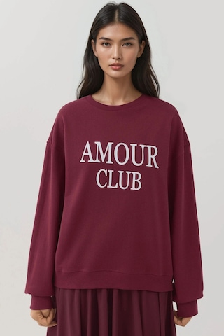 Hiccup Baskılı Yuvarlak Yaka Rahat Kesim Sweatshirt Tuğla Kırmızısı