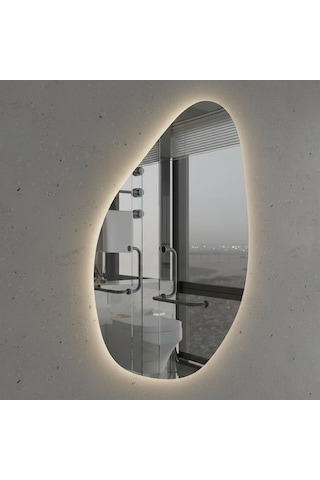 40x58 Cm Modern Asimetrik Led Ayna Dokunmatik, Dim Edilebilir, 3000k Günışığı Banyo Aynası Sarı