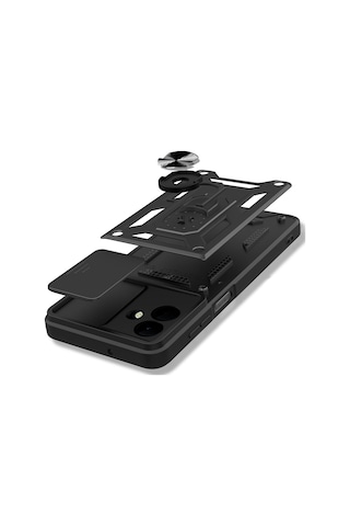 Zore Samsung Galaxy Uyumlu A07 Kılıf Magnetik Standlı Kamera Korumalı Zore Sürgülü Vega Kapak - Siyah