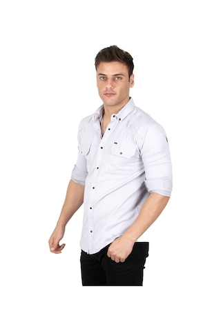 Deepsea Erkek Gri Fitilli Çıtçıtlı Kot Gömlek 300421 Gri