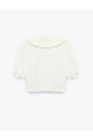 Koton Viskon Karışımlı Kısa Kollu Düğmeli Crop Bebe Yaka Bluz Ekru 6skg60066aw