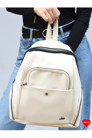 Jara Bag Freya Kadın Sırt Çantası Şık, Yumuşak Dokulu Ve 5 Bölmeli Krem