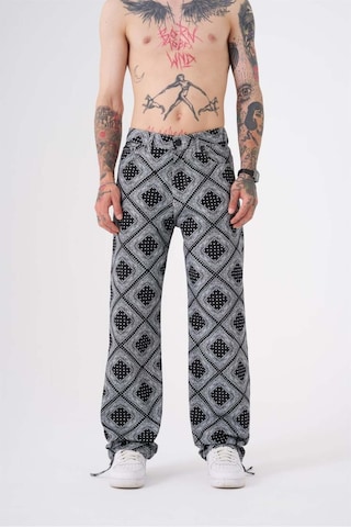 Siyah Baskılı Baggy Jean Pantolon Siyah