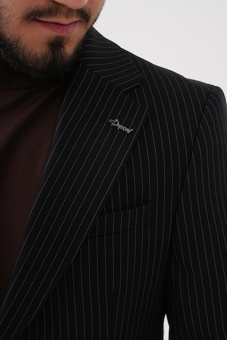Dupont Classics Dupont Slim Fit Mono Yaka 6 Drop Çift Yırtmaç Çizgili 2'li Takım Elbise Siyah