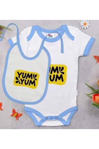 Bk Kids Yum Yum Tasarımlı Mavi Bebek Body Zıbın Ve Mama Önlüğü He Çok Renkli