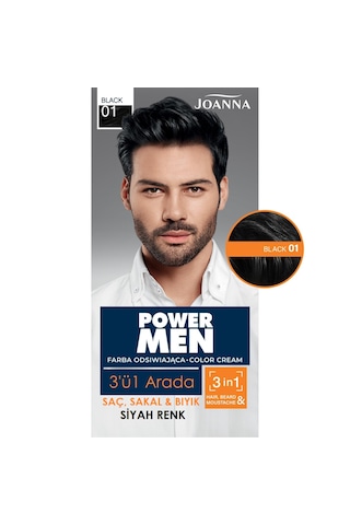 Power Men Color Saç, Sakal Ve Bıyık İçin 3'ü1 Arada Krem Boya 01 Siyah