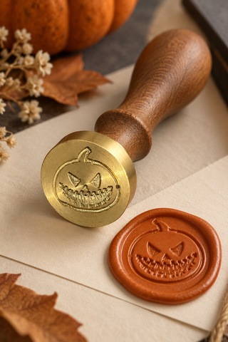 Cadılar Halloween Temalı Ahşap Pirinç Mühür - 2.5 Cm Çap, Balka Çok Renkli