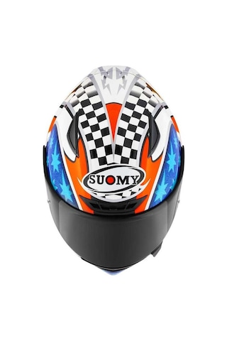 Suomy Track-1 Troy Baylıss Replıca 2002 Kapalı Motosiklet Kaskı Beyaz - Mavi - Turuncu