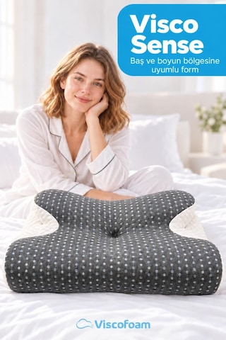 Viscosense Kelebek Yastık Visco Ortopedik Yastık - 57x37x13-11 Cm Gri