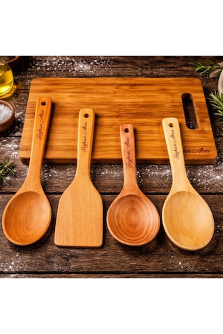 Bk Gift 5li Doğal Ahşap Bambu Kesme Tahtası Ve Servis Seti Kepçe, Pilav Kaşığı, Spatula, Kaşık Mutfak Seti Kobitmeyencom36758 Bk Gift Çok Renkli