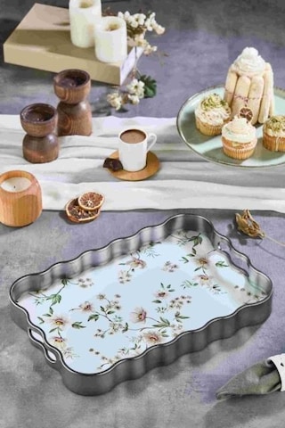Dijital Baskılı Cam Servis Tepsisi Çiçek Motifli, 40x28 Cm