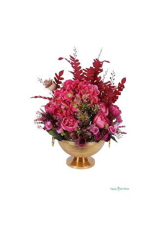 Yapay Çiçek Sitesi Metal Küpeli Saksıda Yapay Şakayık Tanzimi 61cm Pembe-kırmızı