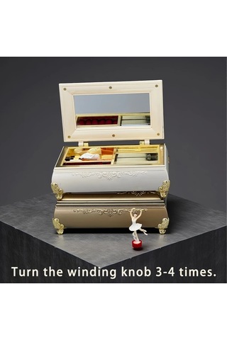 Willowhaven Vintage Müzikli Mücevher Kutusu Beyaz Plastik Dans Eden Kız Desenli