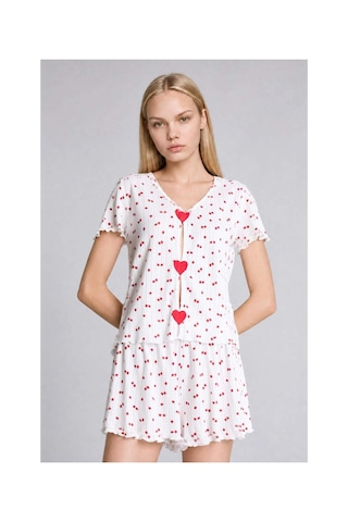 Defacto Regular Fıt Şortlu Kısa Kollu Desenli 2li Ecru Pijama Takımı H6373ax26hser98 Ekru-er98