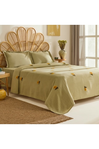 Karaca Home Sunflower %100 Pamuk Müslin Çift Kişilik Pike Takımı Adaçayı Adaçayı
