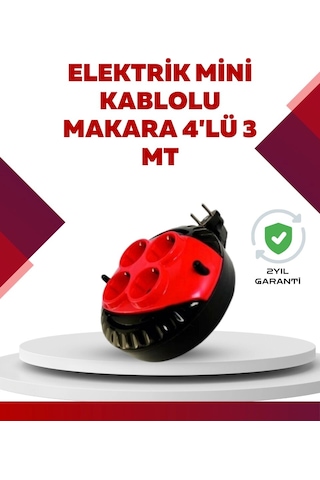 Kırmızı Renk 3 Metre 4 Lü Kablolu Priz Makarası Standart
