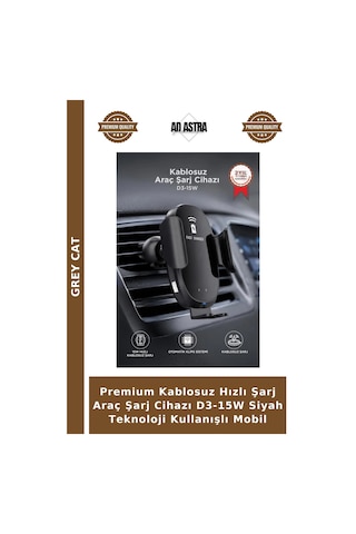 Premium Kablosuz Hızlı Şarj Araç Şarj Cihazı D3-15w Siyah Teknoloji Kullanışlı Mobil