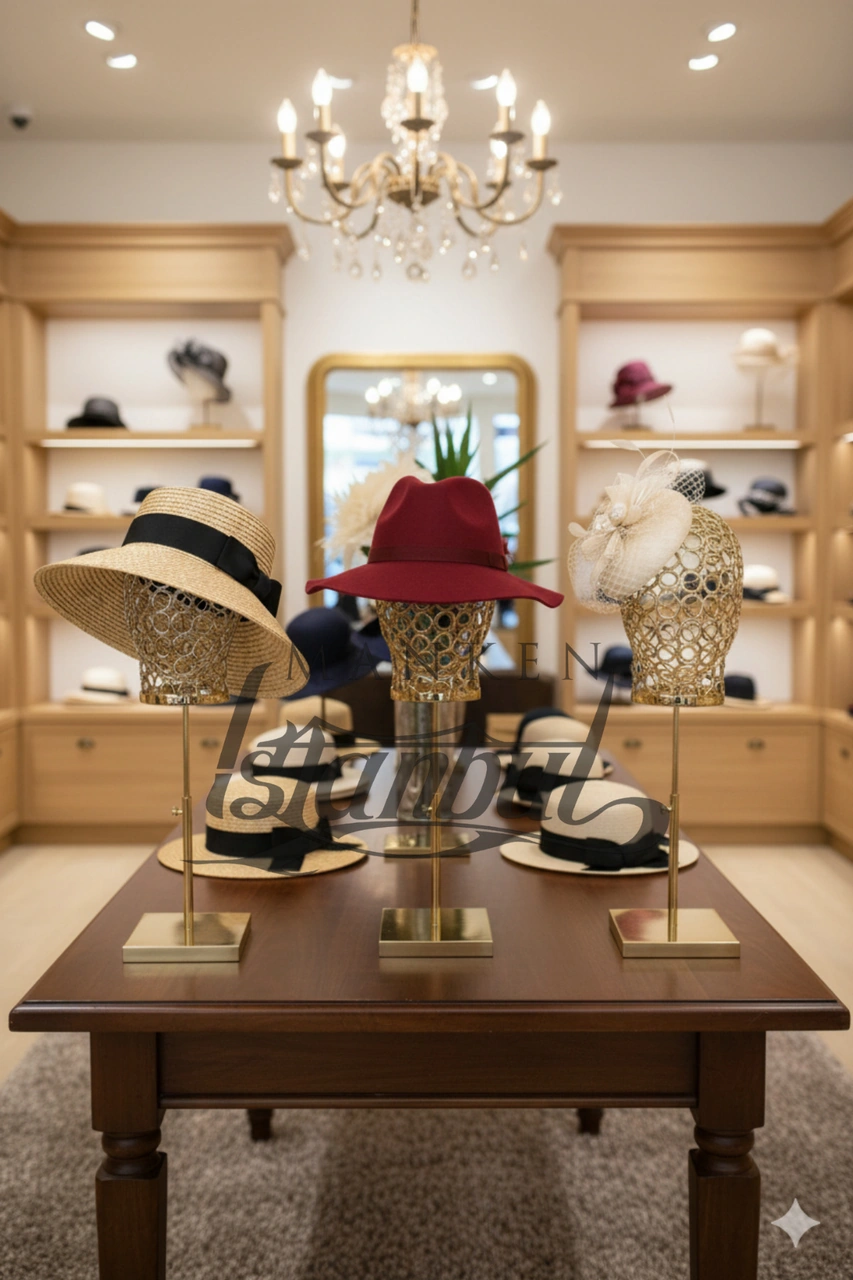 Kadın Gold Renk Tel Kafa Mankeni Şapka Mankeni Aksesuar Mankeni