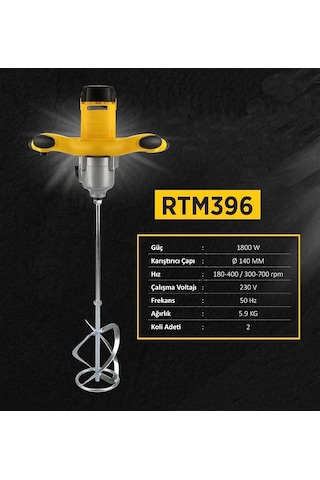 Rtrmax Rtm396 Boya Ve Harç Karıştırıcı El Mikseri 1800 Watt