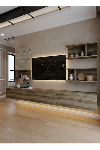 Resital Ledli Duvara Monte Tv Sehpası - Ceviz - W6011-2 Ceviz