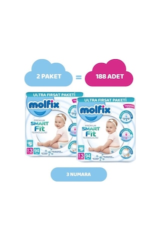 Molfix Premium Smart Fit Bebek Bezi Midi 3 No 188 Li PKT.MOLFIX.113 3 Numara
