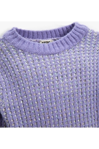 Koton Ribanalı Dokulu Örgü Kazak Yuvarlak Yaka Uzun Kollu Kolları Fırfır Detaylı Lila 3wkg90031ht 3WKG90031HT370 Lila