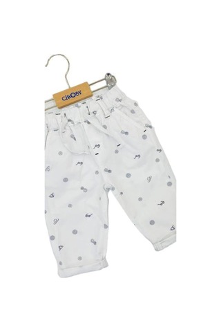Erkek Bebek Pamuklu Bel Paça Lastikli Pantolon-12635-beyaz Beyaz