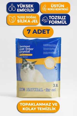 Bestspet Silika Tozsuz Kokusuz Naturel Parfümsüz Topaklaşmayan Kalın Kristal Kedi Kumu 7 x 3800 ML