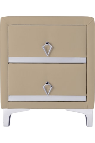Doppia Linea Silver Iki Çekmeceli Bej Komodin- Kumaş Döşemeli Yatak Odası 2 Çekmeceli Komodin Modeli